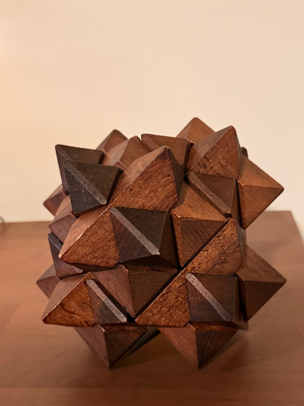Handcrafted Wooden Star Puzzle Sculpture - Brown